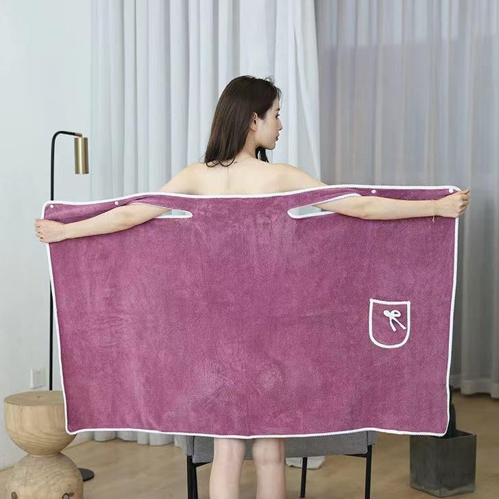 Spa Body Wrap Bath Towel Warp Shower Tower Soft Lighterweight Knee Length Shower with Pocket Soft Coral Velvet Bath 31x53 in,Reddish Purple